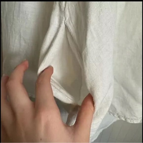 FLAX white linen pullover hoodie long sleeve pockets size small H48 - Picture 3 of 4